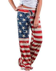 lot 6080 image: NEWCOSPLAY Womens Comfy Pajama Pants Casual Drawstring Palazzo Lounge Wide Leg Pants (Flag, 3X-Large)