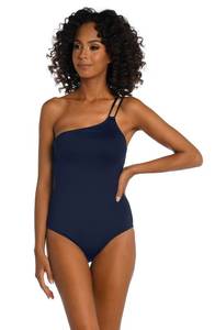 lot 6088 image: La Blanca Womens Island Goddess One Shoulder One Piece Swimsuit, Indigo, size 14