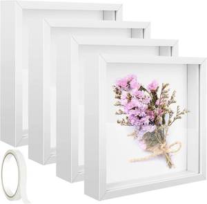 lot 6093 image: 4 Pack 8 x 8in Shadow Box Picture Frame 3D Frames Shadow Box Square Acrylic Shadow Boxes Display Cases with Adhesive Tape for Baby Items Wedding Graduation Memories Crafts Awards Medals and Photos