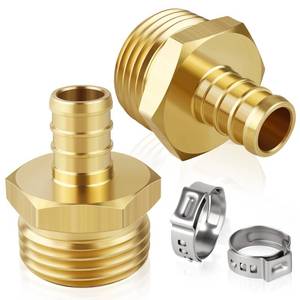 lot 6095 image: Boltigen 2PCS Heavy Duty Brass Garden Hose Adapter 12 PEX Barb x 34 GHT Male Connectors with Clamps for PEX Plumbing, Garden Hose, and Irrigation Systems