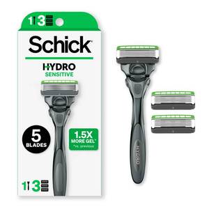 lot 6097 image: Schick Hydro Sensitive Razors for Men, 1 Razor Handle with 3 Razor Blades Refills