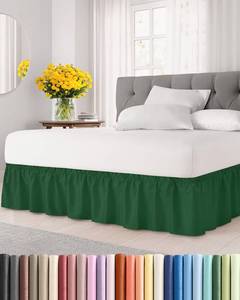 lot 6472 image: Wrap Around Dust Ruffle Bed Skirt - Emerald - for Full Size Beds w 15 Inch Drop - Easy Fit Elastic Strap - Adjustable Pleated Bedskirt wBrushed Fabric - Wrinkle Free - for Women, Men, Kids & Teens