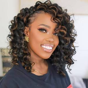 lot 6487 image: Toyotress Ocean Wave Crochet Hair - 14 Inch 8 Packs Black Mix Brown Highlight Crochet Braids Deep Twist Synthetic Braiding Hair Extensions (14 Inch, P1B30-8P)