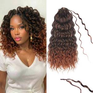 lot 6488 image: 14 Inch Pre Looped Ocean Wave Crochet Braids Pure Protein Close to Human Hair 8 Packs Boho Ocean Braids Pre Twisted Deep Wavy Crochet Hair for Black Women(14Inch 1B350)