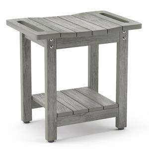 lot 11458 image: LUE BONA HDPS Shower Benches for Inside Shower, Gray Shower Stool for Shaving Legs with Shelf, Waterproof Shower Chair Seat for Spa Bathroom, Weather ResistantNon-SlipHandlesIndoor or Outdoor Use