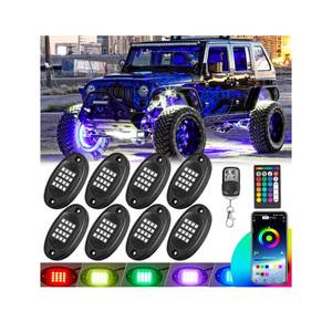 lot 11464 image: 8 Pods RGB LED Rock Lights for Jeeps Trucks Golf Cart ATV UTV RZR SUV Offroad Pickup Car, Waterproof Multicolor Underglow Kit with APP Music Mode Underbody Neon Light Vehicle Underneath Accent 12V