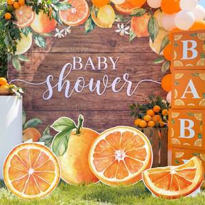 lot 11476 image: Xuhal 3 Pcs Little Cutie Baby Shower Decorations Orange Cutouts a Little Cutie is on the Way Baby Shower Party Decor Backdrop Photo Props for Birthday Party Supplies