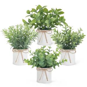 lot 11484 image: Mkono 4 Packs Small Fake Plants in Farmhouse Galvanized Pots Table Centerpiece Mini Potted Artificial Plants Faux Eucalyptus for Shelf Office Rustic Home Decor (White, Mini-6 H)