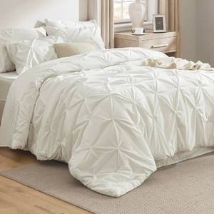 lot 11487 image: Bedsure King Size Comforter Set Ivory - Bed in a Bag Bedding Set 7 Pieces, GentleSoft Pintuck Bed Set Gift for Family, All Season Down Alternative Comforter with Sheets, Pillowcases & Shams
