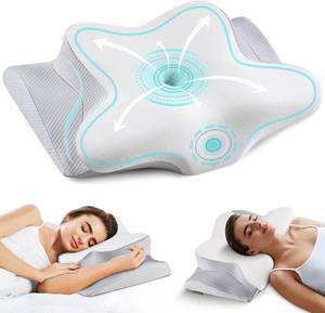 lot 11488 image: Cervicac��Neck Pillow for Pain Relief - Ergonomic Side Sleeper Pillow for Neck Support, Contour Orthopedic Cervical Pillow for Sleeping, Cooling Memory Foam Pillows for Back Sleepers (Grey)