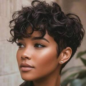 lot 11491 image: Short Pixie Wigs for Black Women Brown Pixie Cut Wig Natural Wavy Short Wig