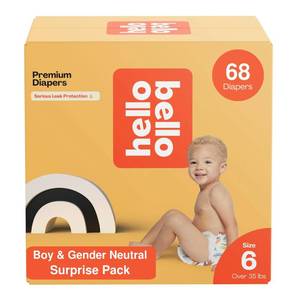 lot 11497 image: Hello Bello Premium Baby Diapers Size 6 I 68 Count of Disposable, Extra-Absorbent, Hypoallergenic, and Eco-Friendly Baby Diapers with Snug and Comfort Fit I Surprise Boy Patterns