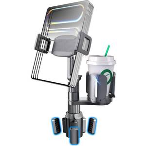lot 11498 image: 2-in-1 Tablet Cup Holder Mount, Extra Drink Holder for Car Truck iPad Stand