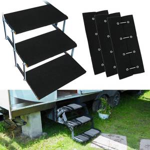 lot 11499 image: RV Steps Covers Rugs 3 Pack, 22 Inch Wide RV Camper Step Stair Covers, Wrap Camper Stair Rugs Radius Carpet with Spring Hooks, Black