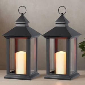 lot 11510 image: JOHUNT Lanterns Decorative Indoor, 2 Pack Black Decorative Flameless Candle Lanterns with Timer, Vintage 14 Waterproof Hanging Outdoor Lanterns, Battery Operated for Porch, Patio, Wedding Decor