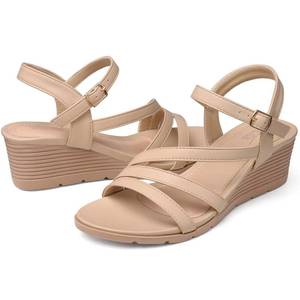 lot 12194 image: SHIBEVER Wedge Sandals for Women Dressy Nude Comfortable Low Heel Sandal Size 7