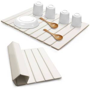 lot 12208 image: AIFLM Large Stone Dish Drying Mats for Kitchen Counter , Quick Dry Absorbent Collapsible Dish Drying Mat, 24(L)x16(W) Diatomaceous Earth Mats for Dishes Bottles Cups,Match Any Countertop (Slight Use)