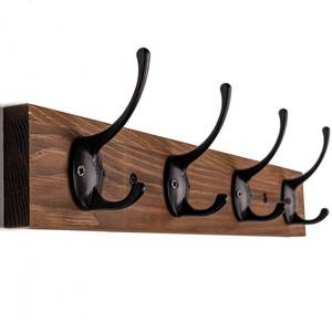 lot 12210 image: VERTORGAN Coat Hooks Wall Mounted, Wooden Hat Rack with 4 Hooks for Entryway, Bathroom,Bedroom(Brown)