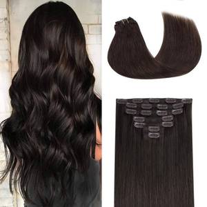 lot 12238 image: GOO GOO Clip in Hair Extensions Real Human Hair, Remy Human Hair Extensions Clip ins for Women, Natural Human Hair, 18inch 120g 7Pcs, 2 Dark Brown