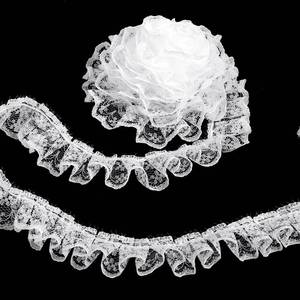 lot 12257 image: 11 Yards Pleated Organza Lace Ribbons, 2.5cm Wide Lace Trim Vintage White Laces Ruffle Trim Mesh Edge Trims Fabric Ribbon for Applique, Sewing, Craft, Bridal Wedding Embellishment, DIY Decor