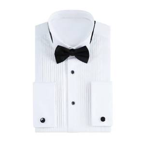 lot 12259 image: Gollnwe Tuxedo Shirts for Men Wing Collar French Cuff with Cufflinks and Bow Tie Mens Dress Shirt for Wedding White XS