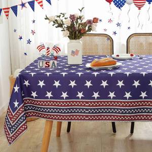 lot 12268 image: 4th of July Tablecloth Rectangle 52 x 70 Inch American Flag Star Independence Day Patriotic Table Cloth, Spill Proof Polyester Table Cover for Memorial Day, Veterans Day, Party Decoration, Blue
