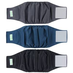 lot 12274 image: wegreeco Washable Dog Diapers - Washable Male Dog Belly Wrap - Pack of 3 - (Black, Charcoal, Navy, Medium)