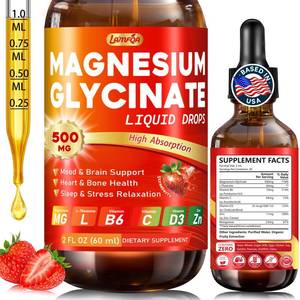 lot 12292 image: Magnesium Glycinate Liquid Drops 500mg �� High Absorption with Vitamin B6, D3, C, Zinc �� Supports Mood, Sleep, Heart & Bone Health �� Vegan, Non-GMO, Gluten Free �� 2 FL OZ, Strawberry Flavor