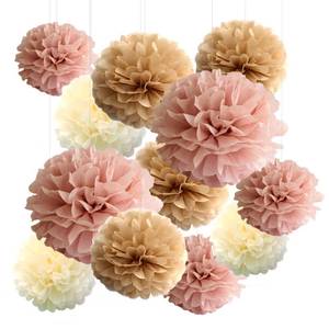 lot 12310 image: 12-Piece Boho Dusty Rose Pink Tan Brown Party Tissue Pom Poms Decorations -Blush Pink Brown Cream Paper Flowers Streamers Backdrop for Baby Shower Birthday Wedding Bridal Shower Table Wall Hanging