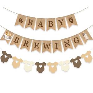 lot 12314 image: A Baby Is Brewing Banner Coffee Bean Baby Shower Decoration Gender Reveal Clothes Line Bodysuit Garlands Brown