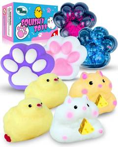 lot 12332 image: Taba Squishy Toys Pack,Fufu Toys Set,Squishies Set Include 4 Taba Cat Paws,2 Chick,2 Squishy Hamster,Stress Relief Toy, Mochi Squeeze Toys, Fidget Cute Stuff for Girls, Boys, Kids and Adults