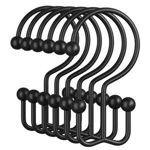lot 12333 image: Amazer Black Shower Curtain Hooks, 12PCS Minimalist Simple Double Shower Curtain Rings, Rust-Resistant Metal Shower Hooks Shower Curtain Hangers, Shower Rings for Bathroom Shower Rods Curtains