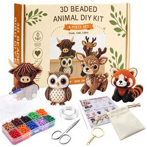 lot 12336 image: BLOWADM 4Pcs Tiny 3D Beaded Animal DIY Kit,Easy DIY Beading Embroidery Kit,3D Animal Themed Beadwork Kit for Beginners & Craft Enthusiasts, with Instructions