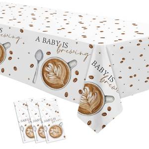 lot 12337 image: APOWBLS Coffee Baby Shower Decorations Tablecloth, 3 Pack Disposable Coffee Bean Theme A Baby is Brewing Party Supplies Table Cover for Birthday Baby Shower, Serves 24