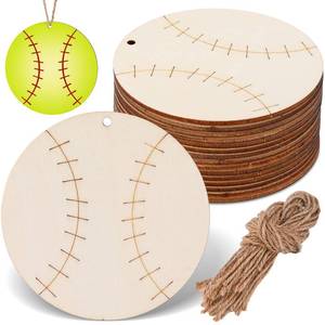 lot 12340 image: Marsui 24 Pcs Baseball Wood DIY Crafts Cutouts Wooden Baseball Shaped Hanging Ornaments Wood Tags with Jute Twines Set Unfinished Wooden Baseballs for DIY Event Sports Themed Party Decorations
