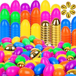 lot 13183 image: Grastfu 200 Pack 3 Inch Large Plastic Easter Eggs Bulk Include 6 Surprise Golden Eggs, Colorful Fillable Easter Egg Empty for Easter Hunt, Easter Basket Stuffers Fillers, Theme Party Favors Prize