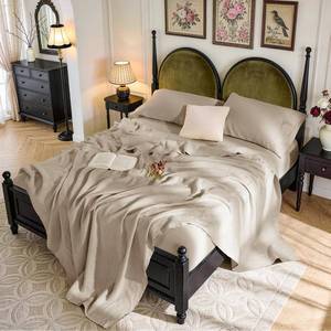 lot 13193 image: SONORO KATE 100% French Linen King Size Sheets Set,Natural Flax Bedding