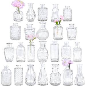 lot 13205 image: TBWIND Glass Bud Vase Set of 24, Small Clear Flower Vases for Centerpieces in Bulk, Mini Vintage Vase for Wedding Decor, and Home Table D�cor
