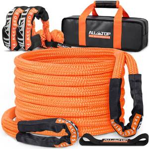 lot 13206 image: ALL-TOP Kinetic Recovery Rope Kit w 2 Soft Shackles, 48000Lbs, 1in x 30ft, Heavy Duty 30% Elasticity, 16000Lbs Work Load Limit