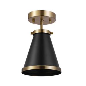 lot 13208 image: Globe Electric x Novogratz 65789 1-Light Semi-Flush Mount Ceiling Light, Matte Black, Brass Accent, Bedroom Lighting Fixtures Ceiling, Dining Room Fixture, Lighting for Hallway or Dining Room