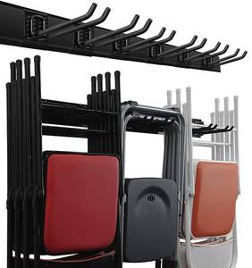 lot 13209 image: Wallmaster Garage Storage Organization Wall Mount, Garden Tool Rack Organizer Heavy Duty Folding Chair Hangers with 6 Adjustable Hooks 48inch Tracks Max Load 450lb