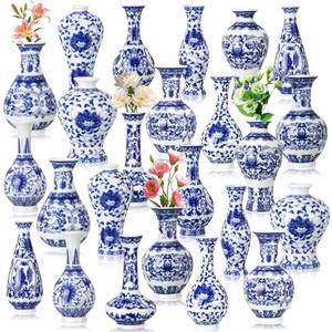 lot 13210 image: Maxcheck 24 Pcs Small Blue and White Porcelain Vase Mini Chinoiserie Bud Vase Vintage Ceramic Oriental Handmade Chinese Flower Jardiniere for Home Office Shelf Table Centerpieces Decor