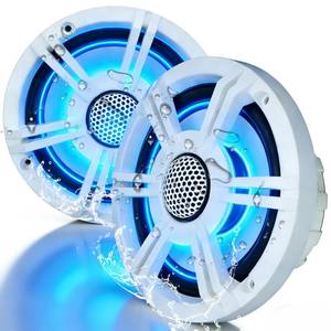 lot 13216 image: 6.5 800W Marine Speakers, IP-X6 Waterproof Boat Stereo Speakers with LED Lights, 2-Way Coaxial Audio, Y35 Woofer, UV & Salt Spray Resistant (Pair, White)