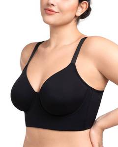 lot 14019 image: HSIA Bras for Women Minimizer Full Coverage Seamless Plus Size Longline Unlined Underwire Back Smoothing Bra, Black 38DDD