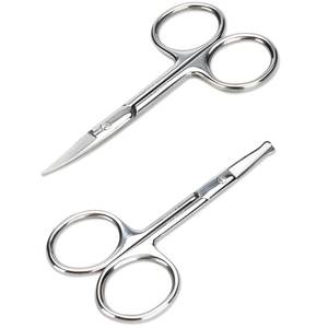 lot 14040 image: Facial Hair Small Grooming Scissors For Men Women - Eyebrow, Nose Hair, Mustache, Beard, Eyelashes, Ear Trimming Kit - Curved and Rounded Safety Tip Clippers For Hair Cutting - 2PCS Silver