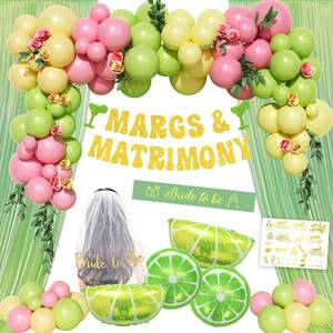 lot 14043 image: Costova Margs and Matrimony Bachelorette, Margarita and Matrimony Bachelorette Party D�cor, Green Mexican Fiesta Wedding Bridal Shower Supplies with Balloon, Fringe Curtain, Banner, Sash, Veil