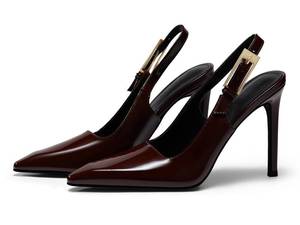 lot 14047 image: Coutgo Womens Slingback High Heels Pointed Toe Stilettos Metal Buckle Dress Party Pump Shoes, Red Brown, Size 8