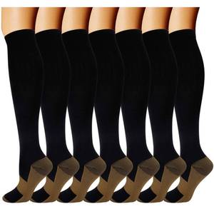 lot 14064 image: Double Couple 7 Pairs Copper Compression Socks for Men Women Knee High Stockings Support Socks for Sports