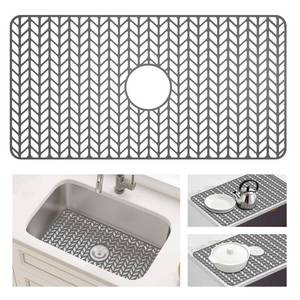 lot 14065 image: AWOKE Large Silicone Sink Protectors for Kitchen Sink, 30 x 16 Center Drain Hole, Sink Mat for Bottom of Farmhouse Kitchen Stainless Steel Sinks, Raised FeetHeat ResistantNon-slip (Gray)