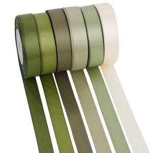lot 14068 image: DINDOSAL Sage Green Satin Ribbon Set, 12 Inch x 60 Yards, 6 Rolls